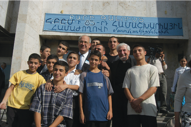Welcomed by young beneficiaries of AGBU ’s programming in Armenia, on his first trip to Armenia as President. (2004)